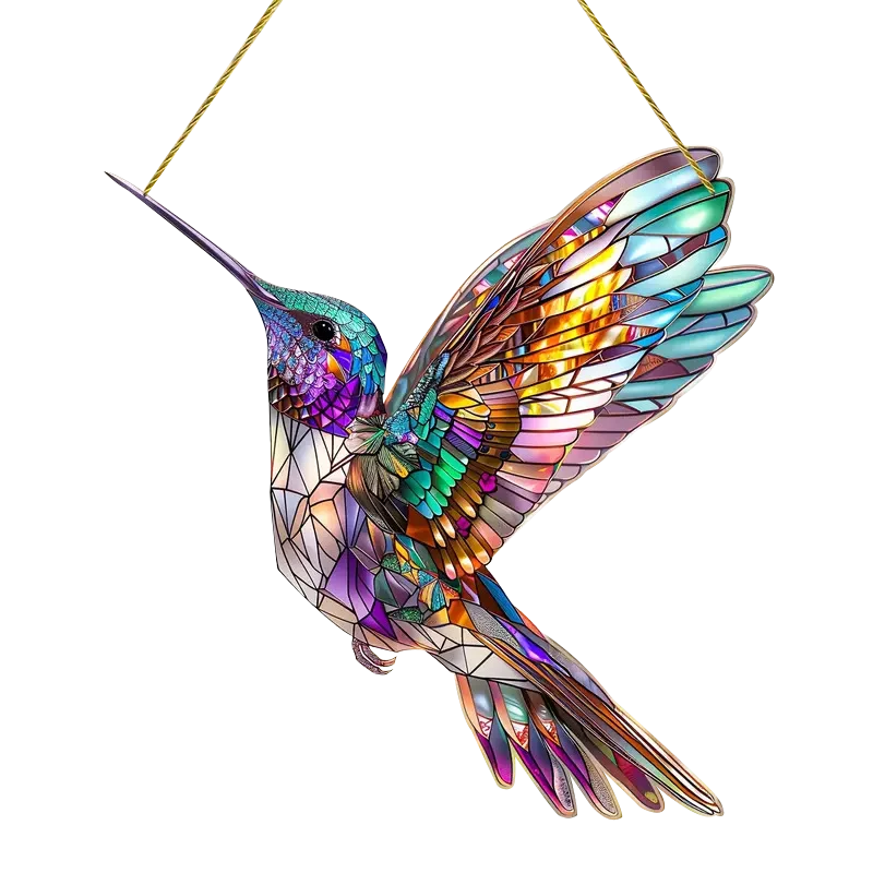 Window Suncatcher Hummingbird Multicolored Acrylic Metal Chain