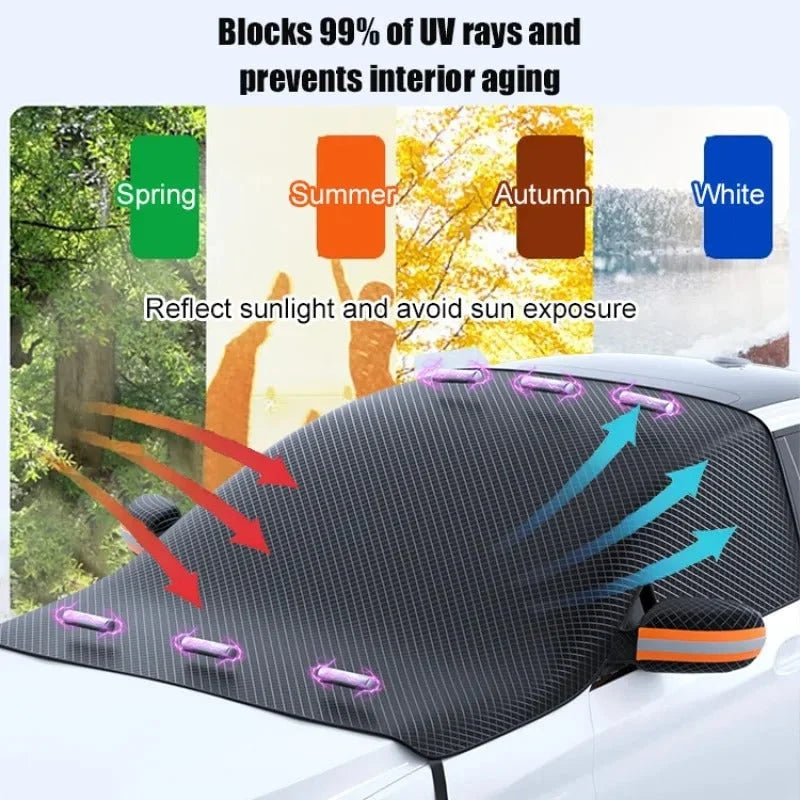 Windshield Snow Cover Magnetic Side Mirror Covers Reflective Strips