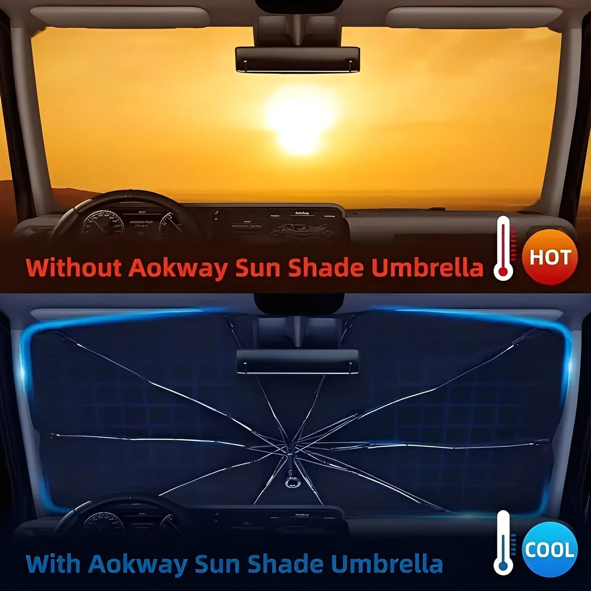 Windshield Sun Shade Umbrella-Fold Reflective Metal Frame