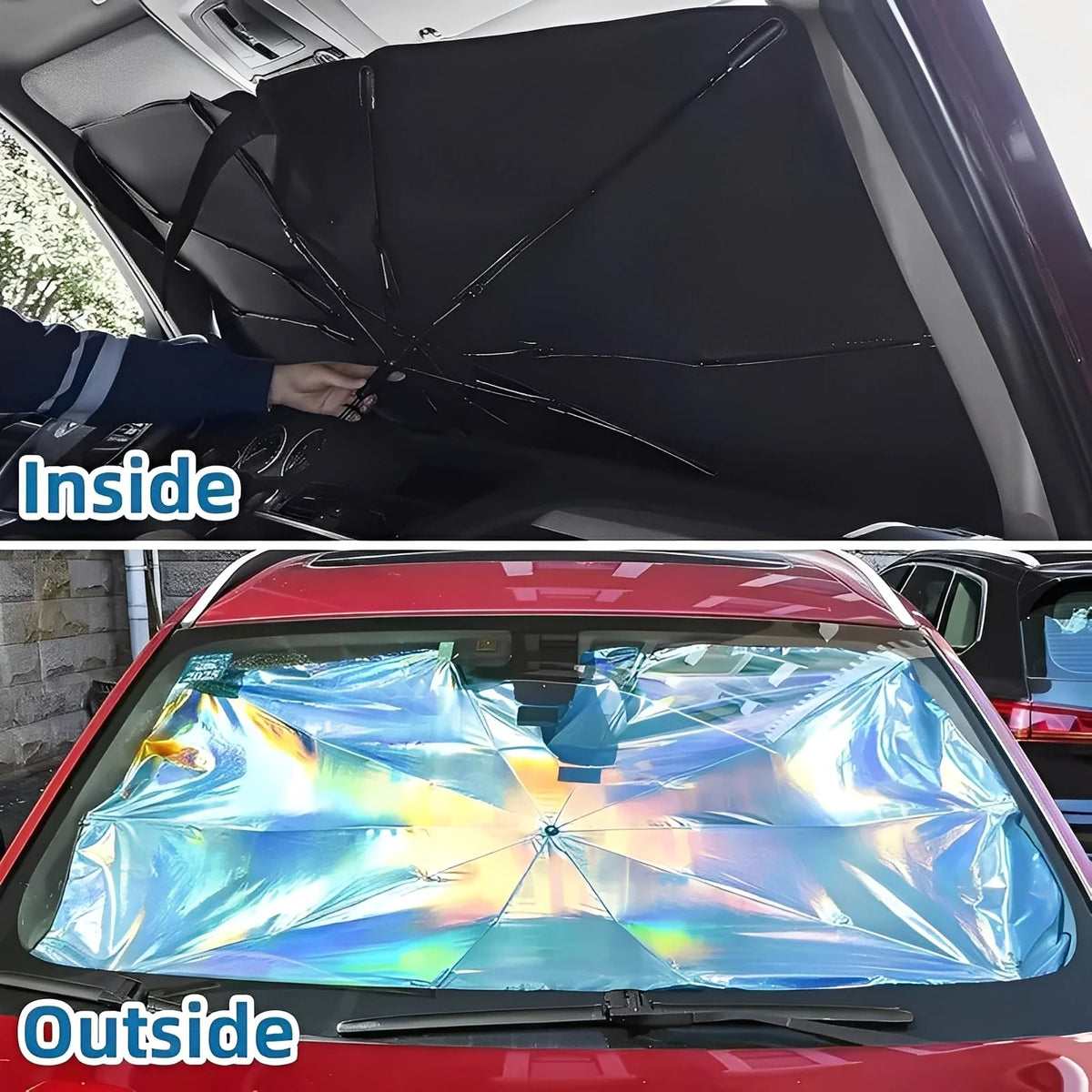 Windshield Sun Shade Umbrella-Fold Reflective Metal Frame