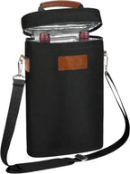 Wine Bottle Carrier Insulated Padded Divider & Adjustable Strap