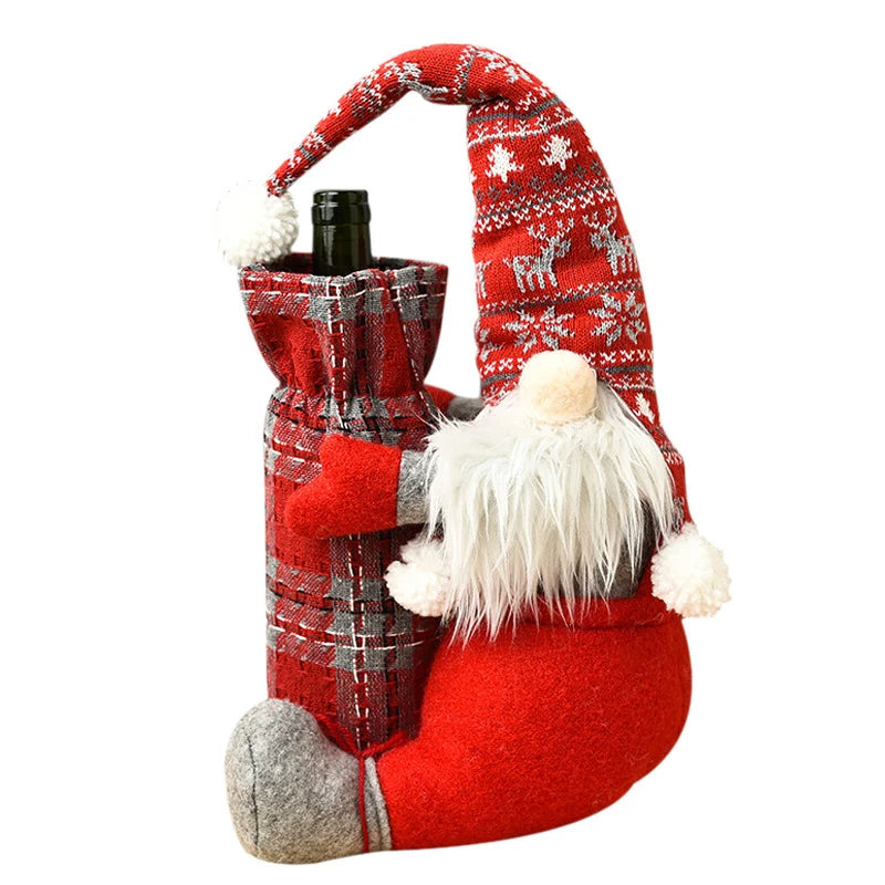 Wine Bottle Holder Plush Santa Design Holiday Decor