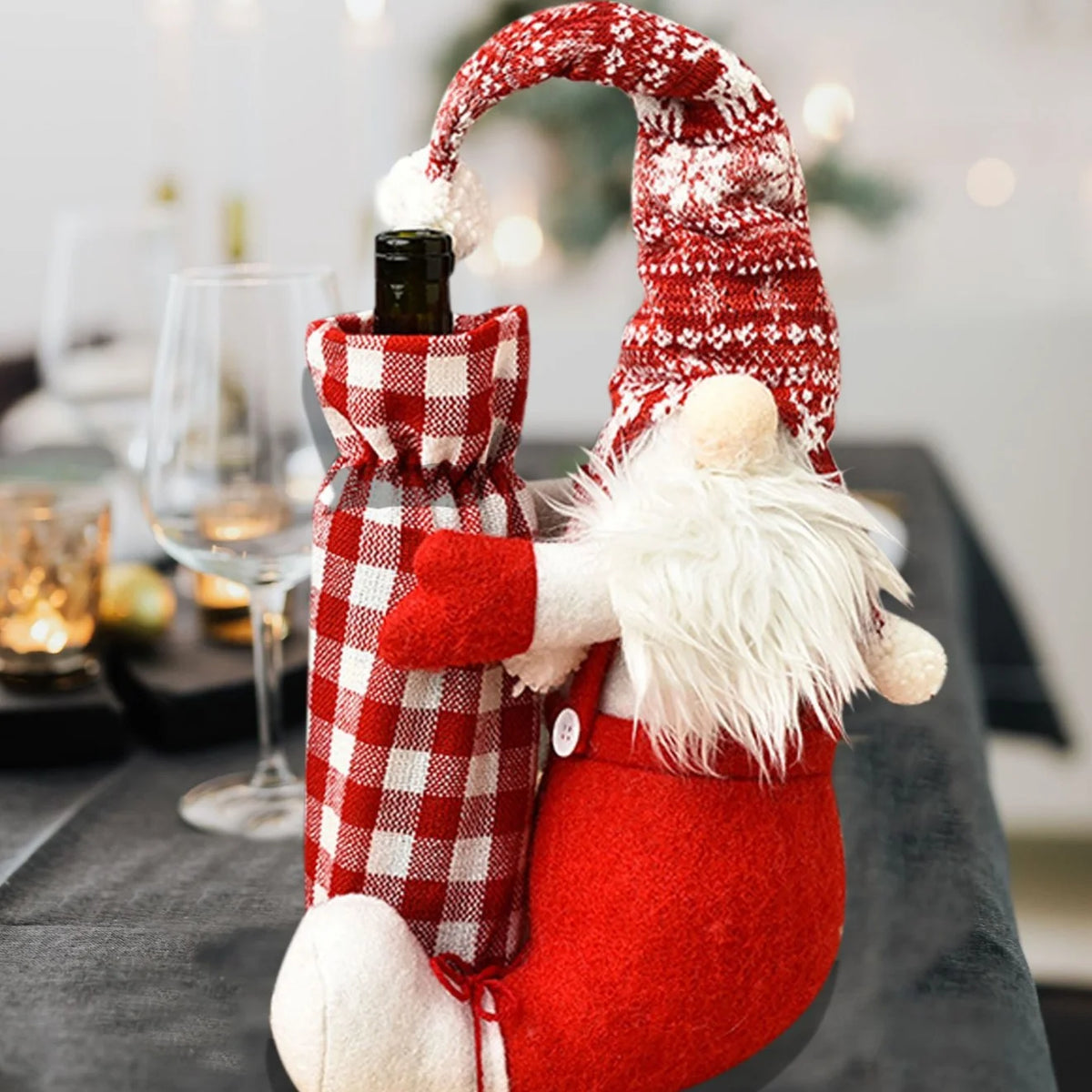 Wine Bottle Holder Santa Plush Fabric