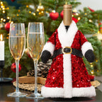 Wine Bottle Wrap Sequin & Faux Fur Belt Closure