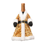 Wine Bottle Wrap Sequin & Faux Fur Belt Closure