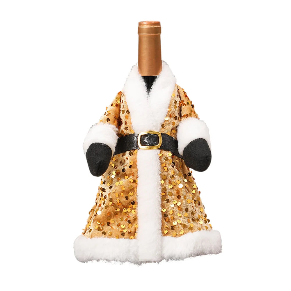 Wine Bottle Wrap Sequin & Faux Fur Belt Closure