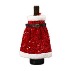 Wine Bottle Wrap Sequin & Faux Fur Belt Closure