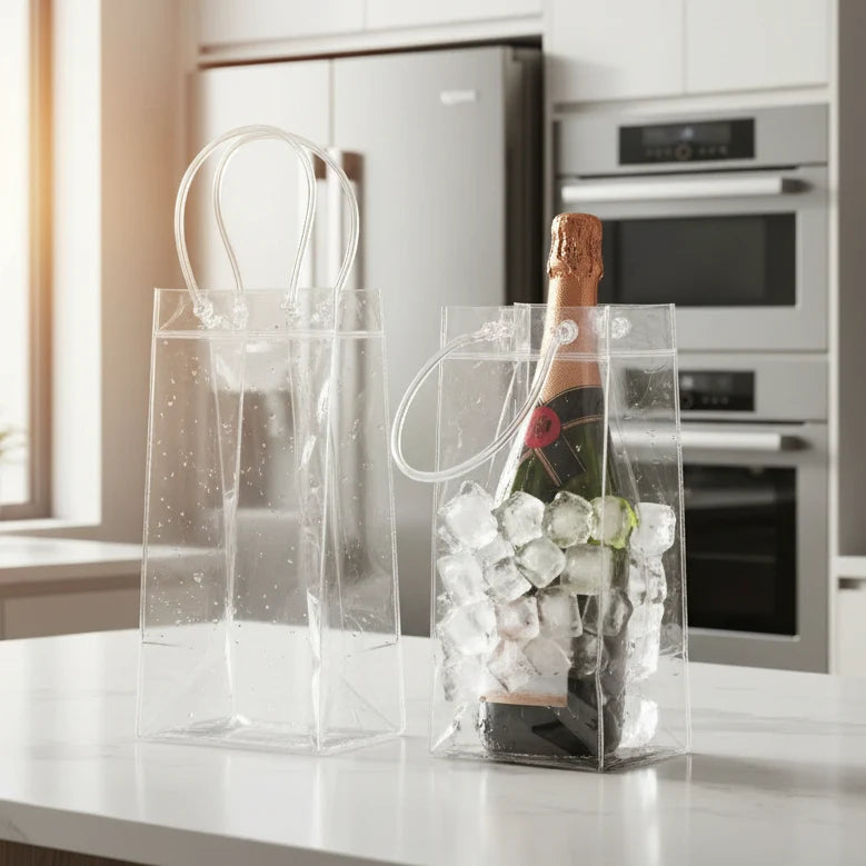 Wine Cooler Bag Transparent PVC Built-In Handles