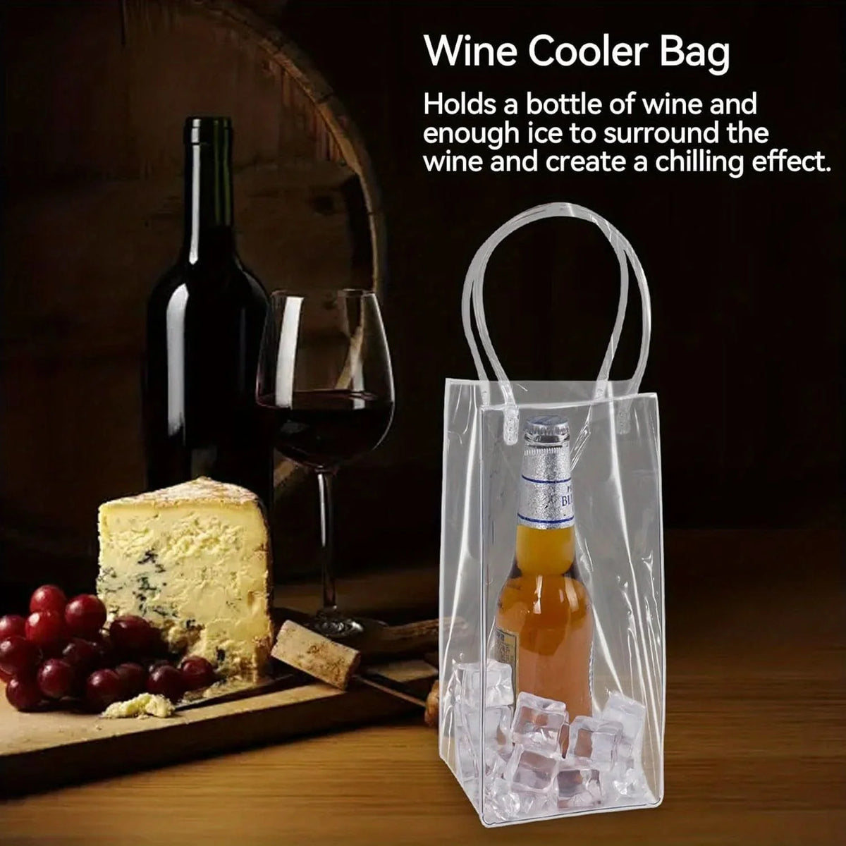 Wine Cooler Bag Transparent PVC Built-In Handles