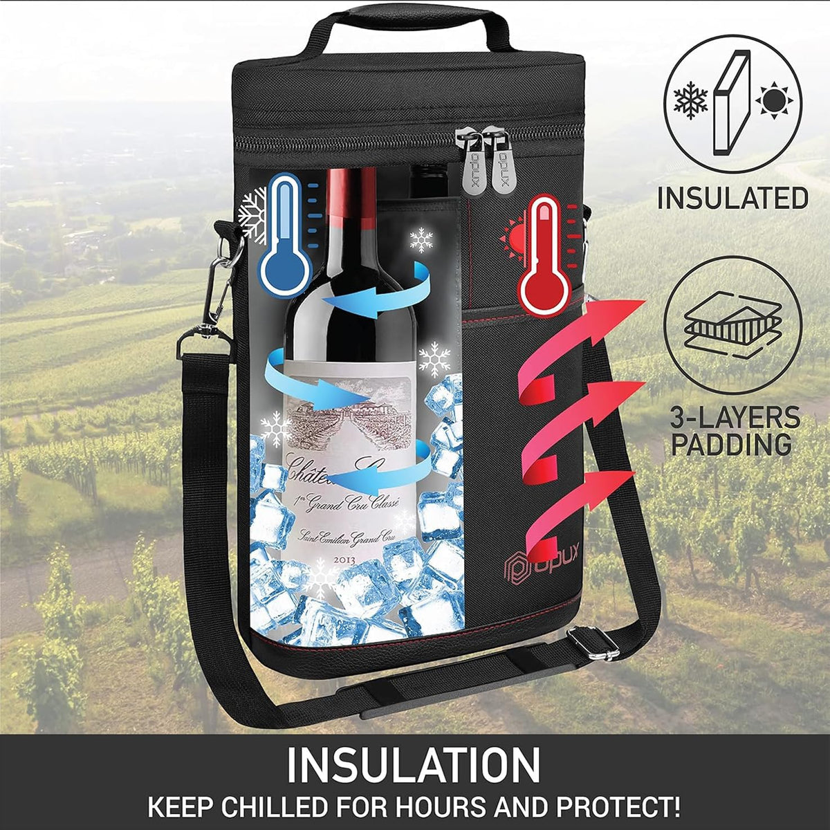 Wine Cooler Bag Two Bottle Insulated Padded Divider