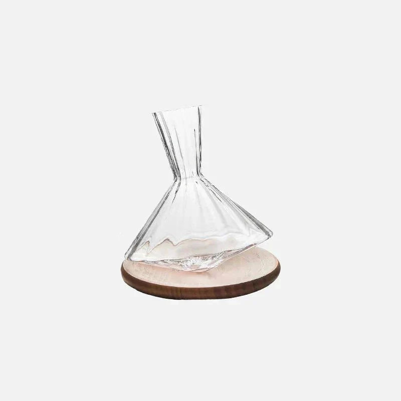 Wine Decanter 360 Degree Rotating Glass Wooden Base