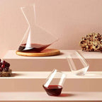 Wine Decanter 360 Degree Rotating Glass Wooden Base