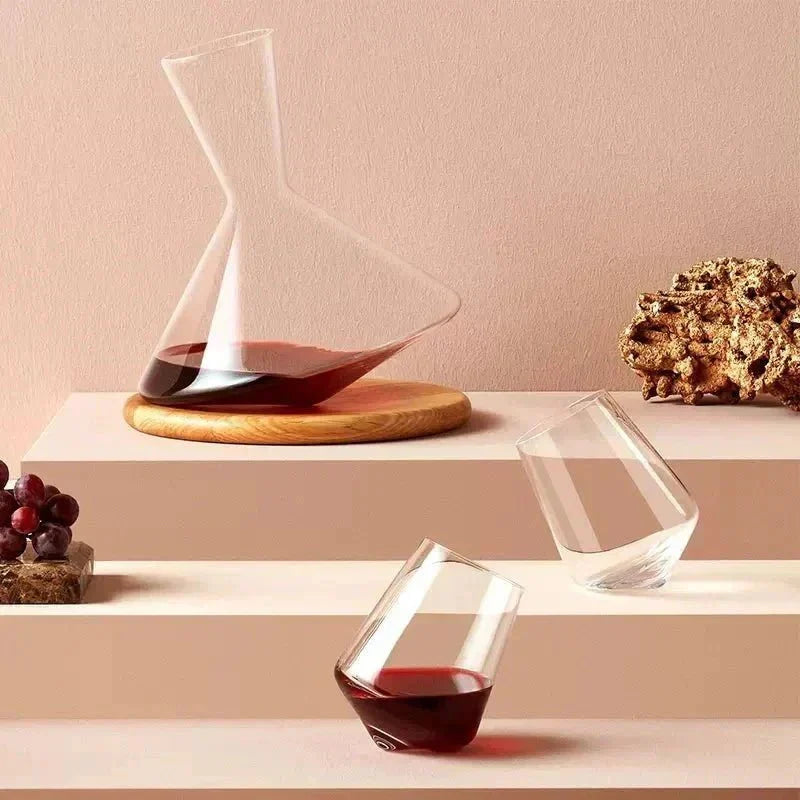 Wine Decanter 360 Degree Rotating Glass Wooden Base