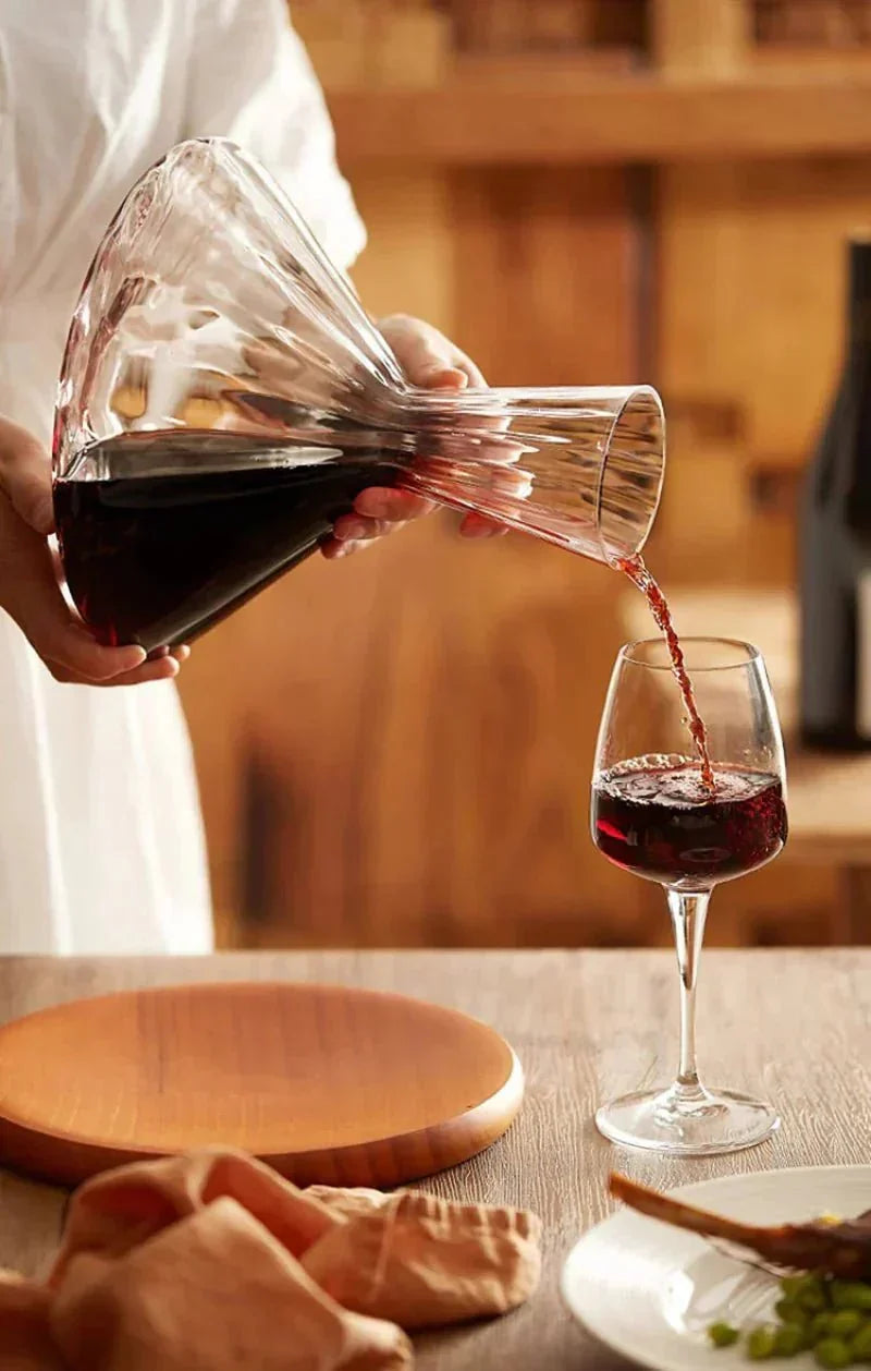 Wine Decanter 360 Degree Rotating Glass Wooden Base