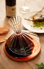 Wine Decanter 360 Degree Rotating Glass Wooden Base