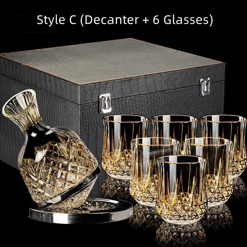 Wine Glass Set Crystal Decanter & Leather Case