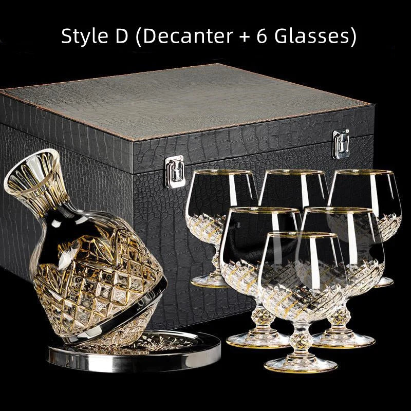 Wine Glass Set Crystal Decanter & Leather Case