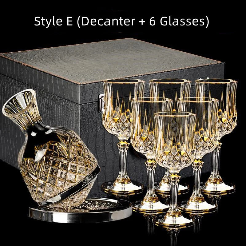 Wine Glass Set Crystal Decanter & Leather Case
