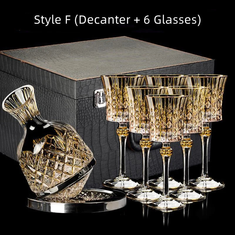 Wine Glass Set Crystal Decanter & Leather Case