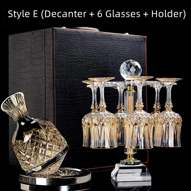 Wine Glass Set Crystal Decanter & Leather Case