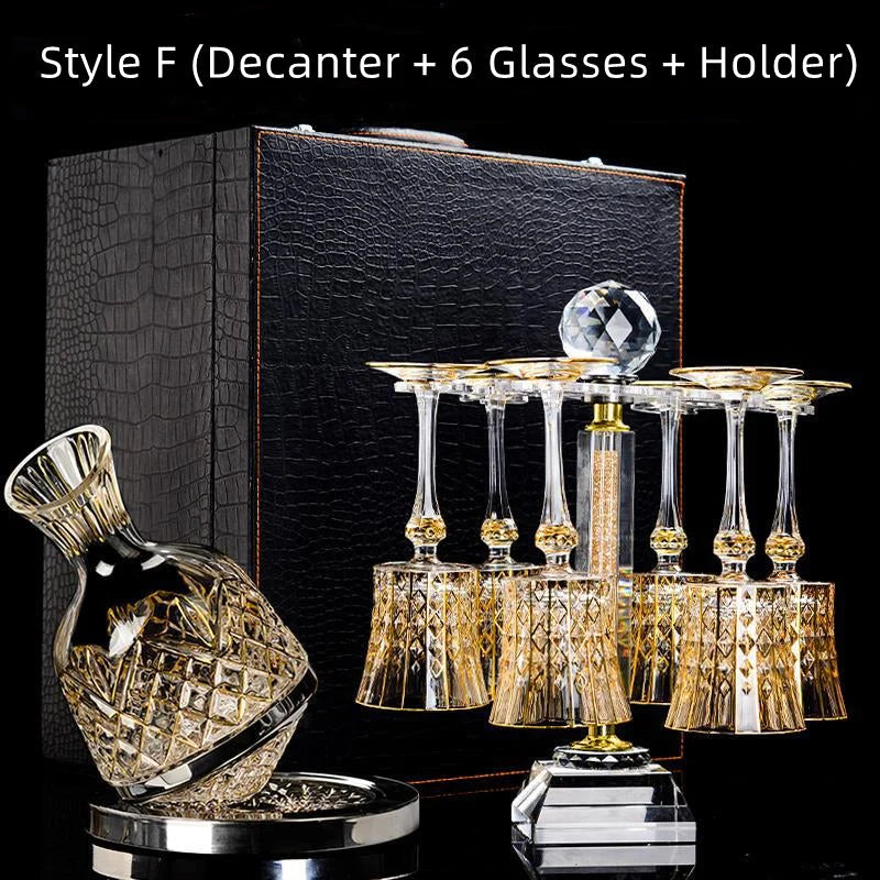 Wine Glass Set Crystal Decanter & Leather Case
