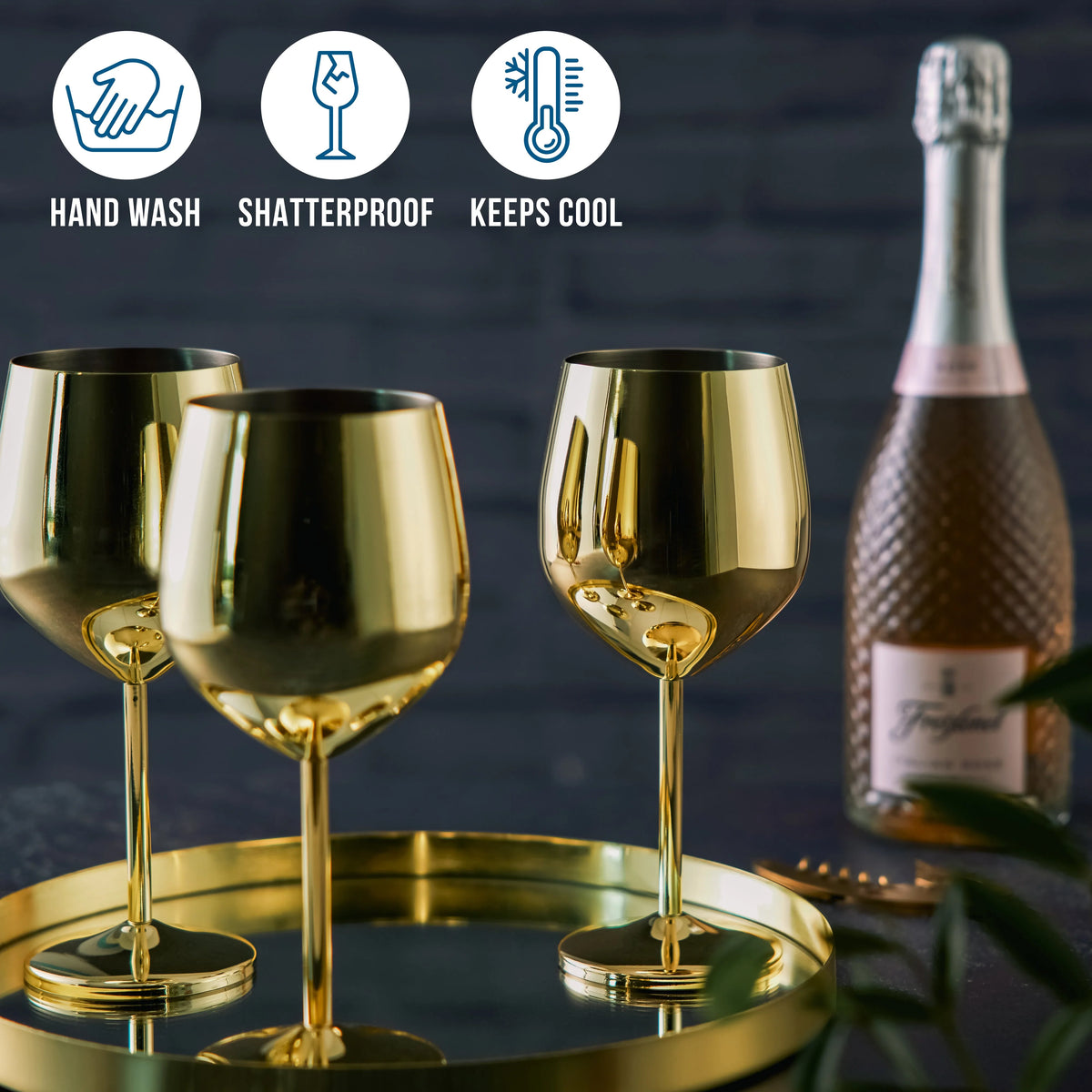 Wine Glasses Shatterproof Stainless Steel Gold Finish