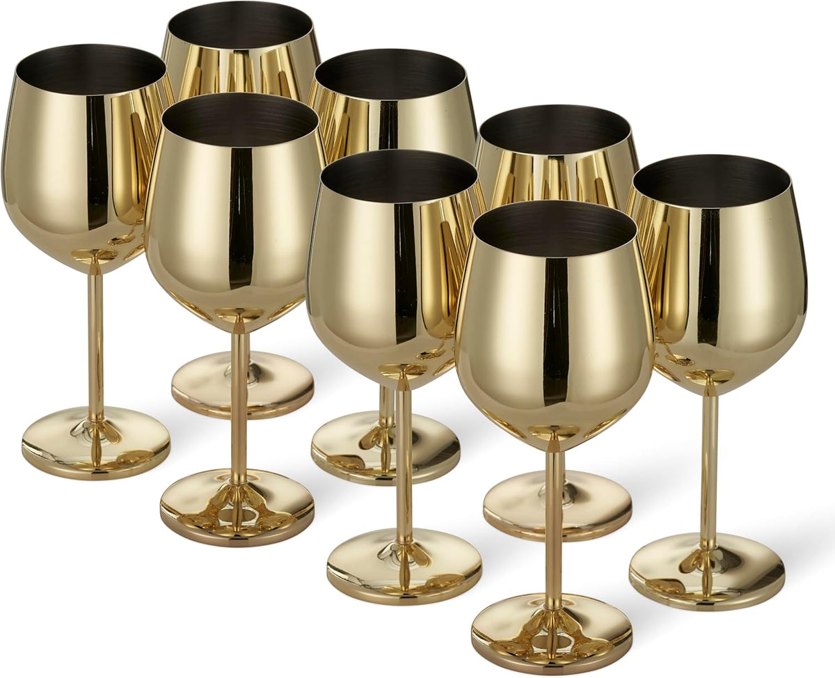 Wine Glasses Shatterproof Stainless Steel Gold Finish Dishwasher Safe