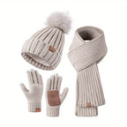 Winter Accessories Set Knitted Touchscreen Gloves 3-Piece