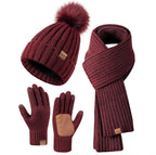 Winter Accessories Set Knitted Touchscreen Gloves 3-Piece