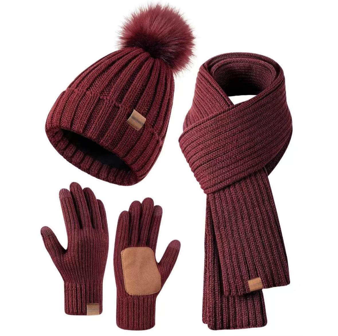 Winter Accessories Set Knitted Touchscreen Gloves 3-Piece