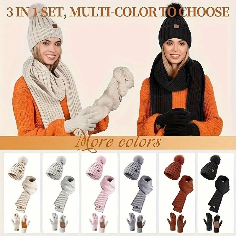 Winter Accessories Set Soft Knit Touchscreen Gloves