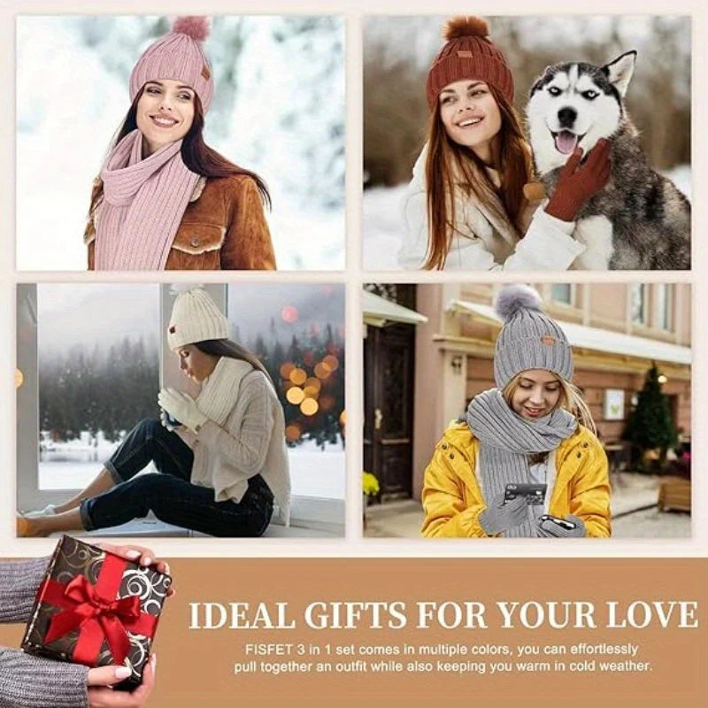Winter Accessories Set Soft Knit Touchscreen Gloves