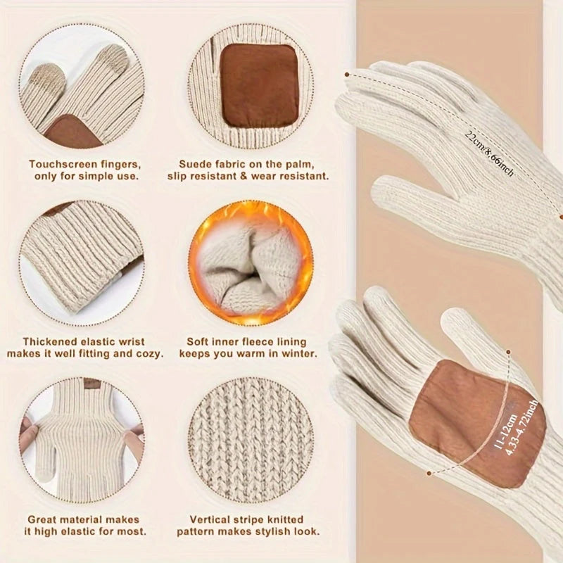 Winter Accessories Set Soft Knit Touchscreen Gloves