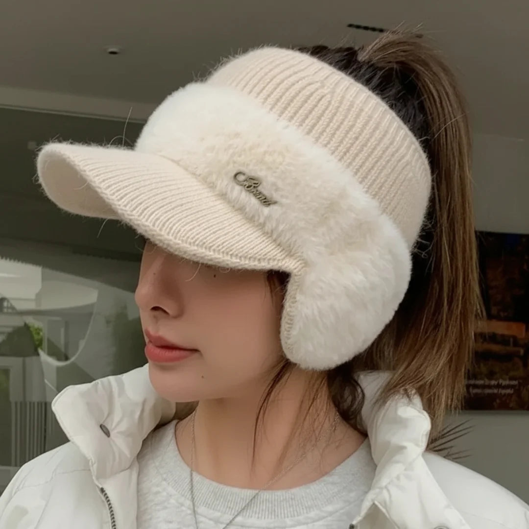 Winter Beanie Fleece Lined Ponytail Opening Ear Flaps