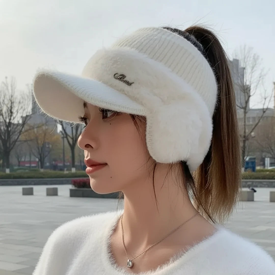 Winter Beanie Fleece Lined Ponytail Opening Ear Flaps
