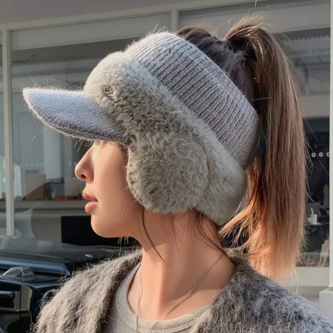 Winter Beanie Fleece Lined Ponytail Opening Ear Flaps