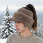 Winter Beanie Fleece Lined Ponytail Opening Ear Flaps