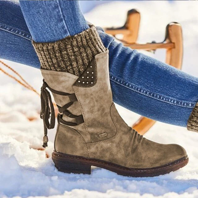 Winter Boots Mid-Calf PU Leather Rubber Sole