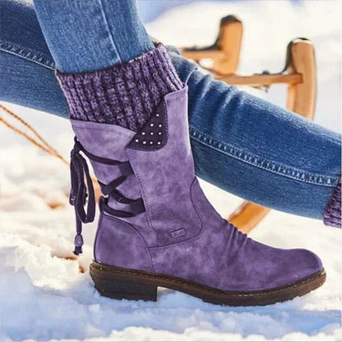 Winter Boots Mid-Calf PU Leather Rubber Sole