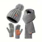 Winter Set Plush Knit Hat Scarf & Touchscreen Gloves
