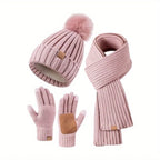 Winter Set Plush Knit Hat Scarf & Touchscreen Gloves
