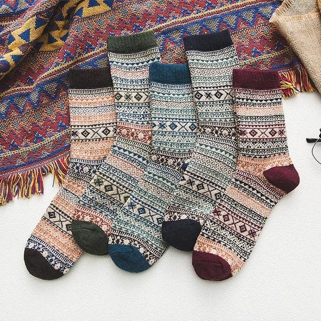 Winter Socks Wool-Cotton Double-Knit Set of 5 Pairs