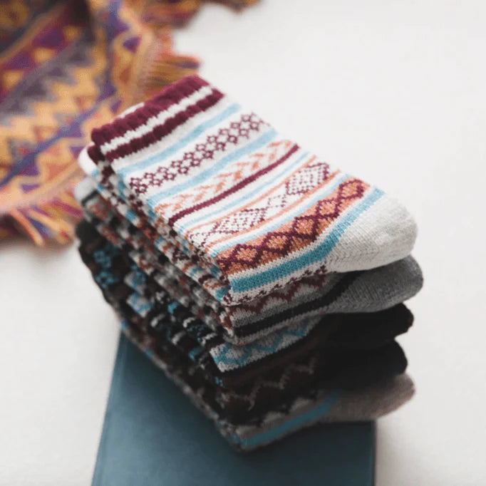 Winter Socks Wool-Cotton Double-Knit Set of 5 Pairs