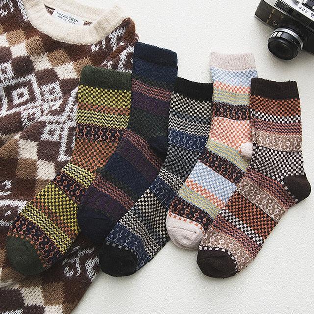 Winter Socks Wool-Cotton Double-Knit Set of 5 Pairs