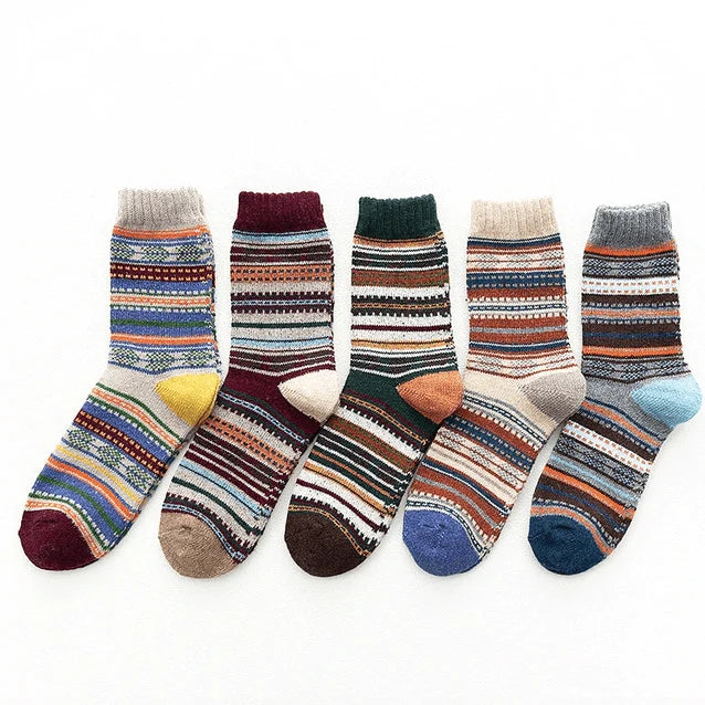 Winter Socks Wool-Cotton Double-Knit Set of 5 Pairs
