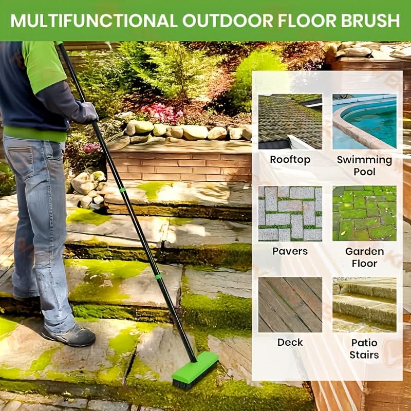 Wire Brush Telescopic Handle 3-in-1 Interchangeable Heads Steel Bristles
