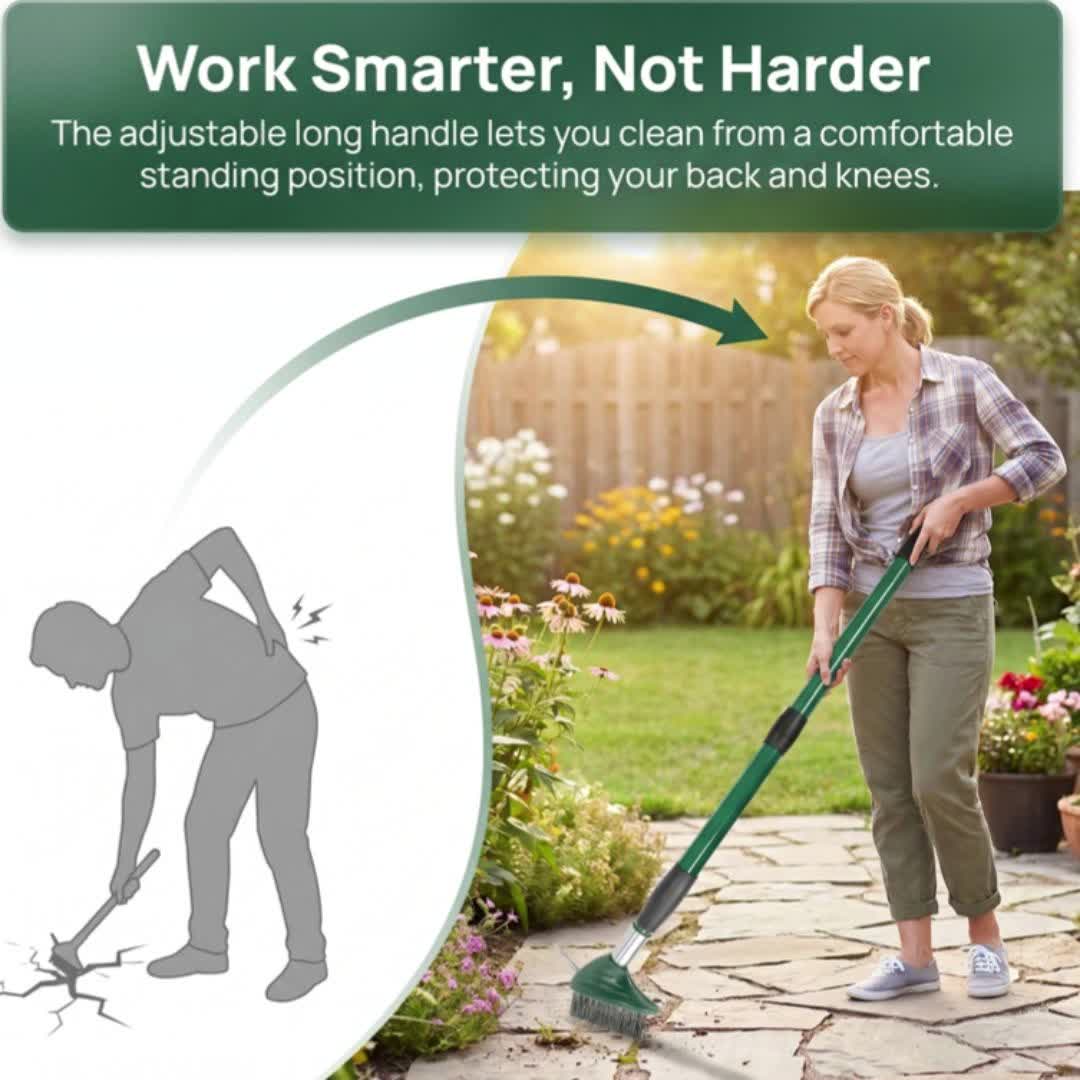 Wire Brush Telescopic Handle 3-in-1 Interchangeable Heads Steel Bristles