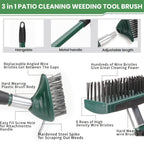 Wire Brush Telescopic Handle 3-in-1 Interchangeable Heads Steel Bristles