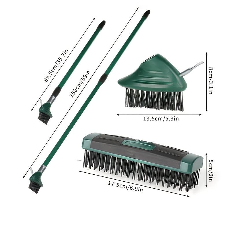 Wire Brush Telescopic Handle 3-in-1 Interchangeable Heads Steel Bristles
