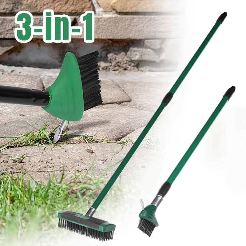 Wire Brush Telescopic Handle 3-in-1 Interchangeable Heads Steel Bristles